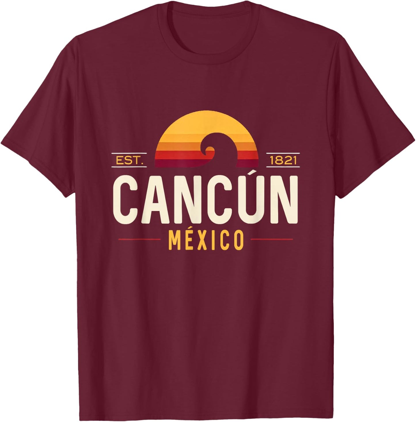 Cancún México | Cancun Mexico Retro Wave Logo T-Shirt - T-Shirt | Maroon