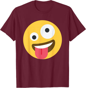 Funny Emoticon Apparel Wild Crazy Eyes Excited Zany Face Emoticon -Adults & Kids Black Short Sleeve T-Shirt - T-Shirt | Maroon