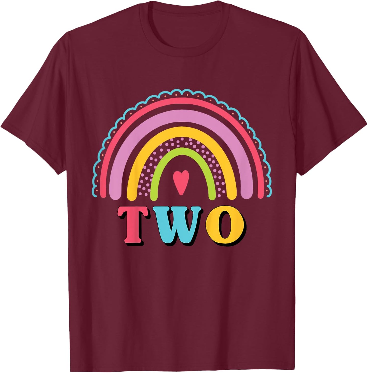 Kids Rainbow Birthday Girl Two Years Old 2nd Birthday Kids Girls T-Shirt - T-Shirt | Maroon