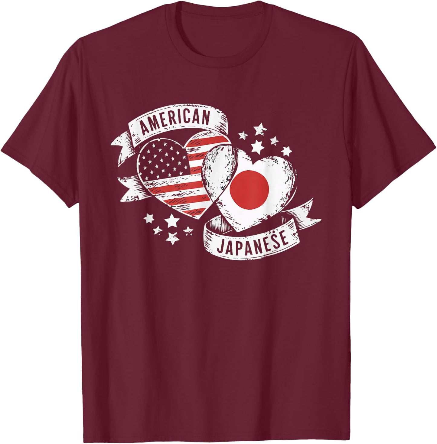 Half Japanese Half American USA Flag Japan America T-Shirt - T-Shirt | Maroon