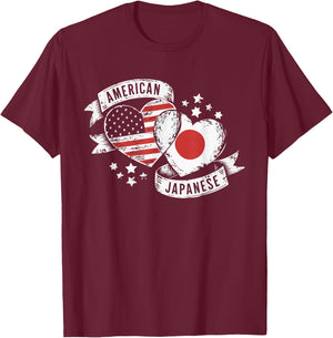 Half Japanese Half American USA Flag Japan America T-Shirt - T-Shirt | Maroon