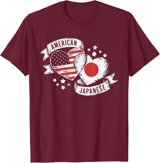 Half Japanese Half American USA Flag Japan America T-Shirt - T-Shirt | Maroon