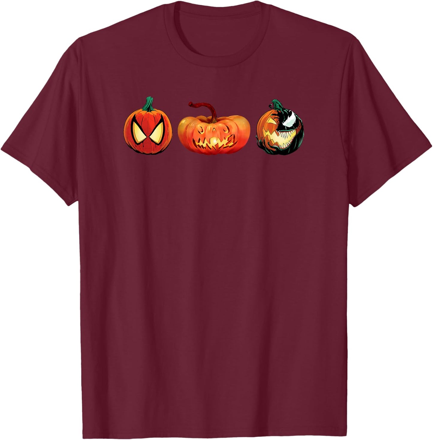 Marvel Spider-Man & Venom Halloween Pumpkin Jack-o’-Lanterns T-Shirt - T-Shirt | Maroon