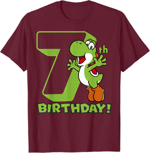 Super Mario Yoshi 7th Birthday Action Portrait T-Shirt - T-Shirt | Maroon