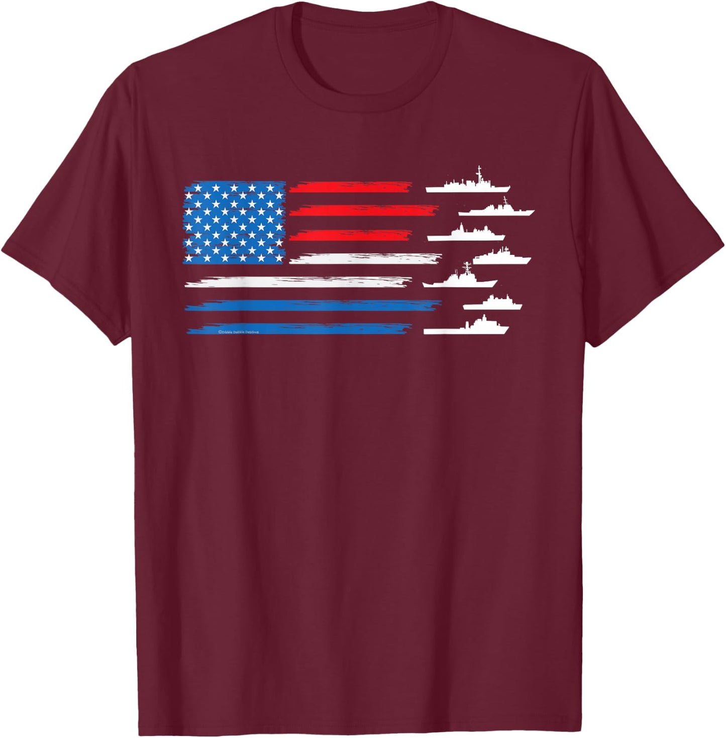Patriotic Red White Blue USA Flag Military Ships 4th of July T-Shirt - T-Shirt | Maroon