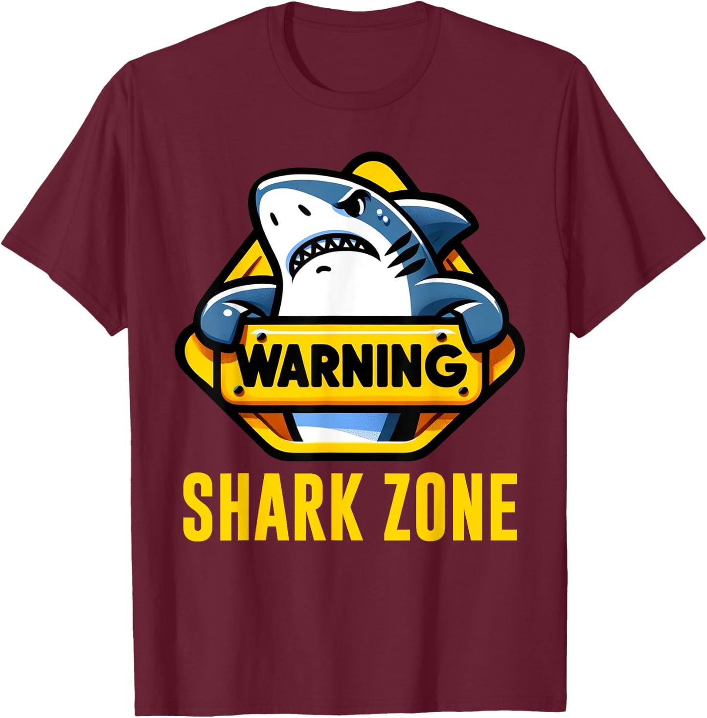 Cool Shark Warning Shark Zone Beach Funny Shark , Small, Black T-Shirt - T-Shirt | Maroon