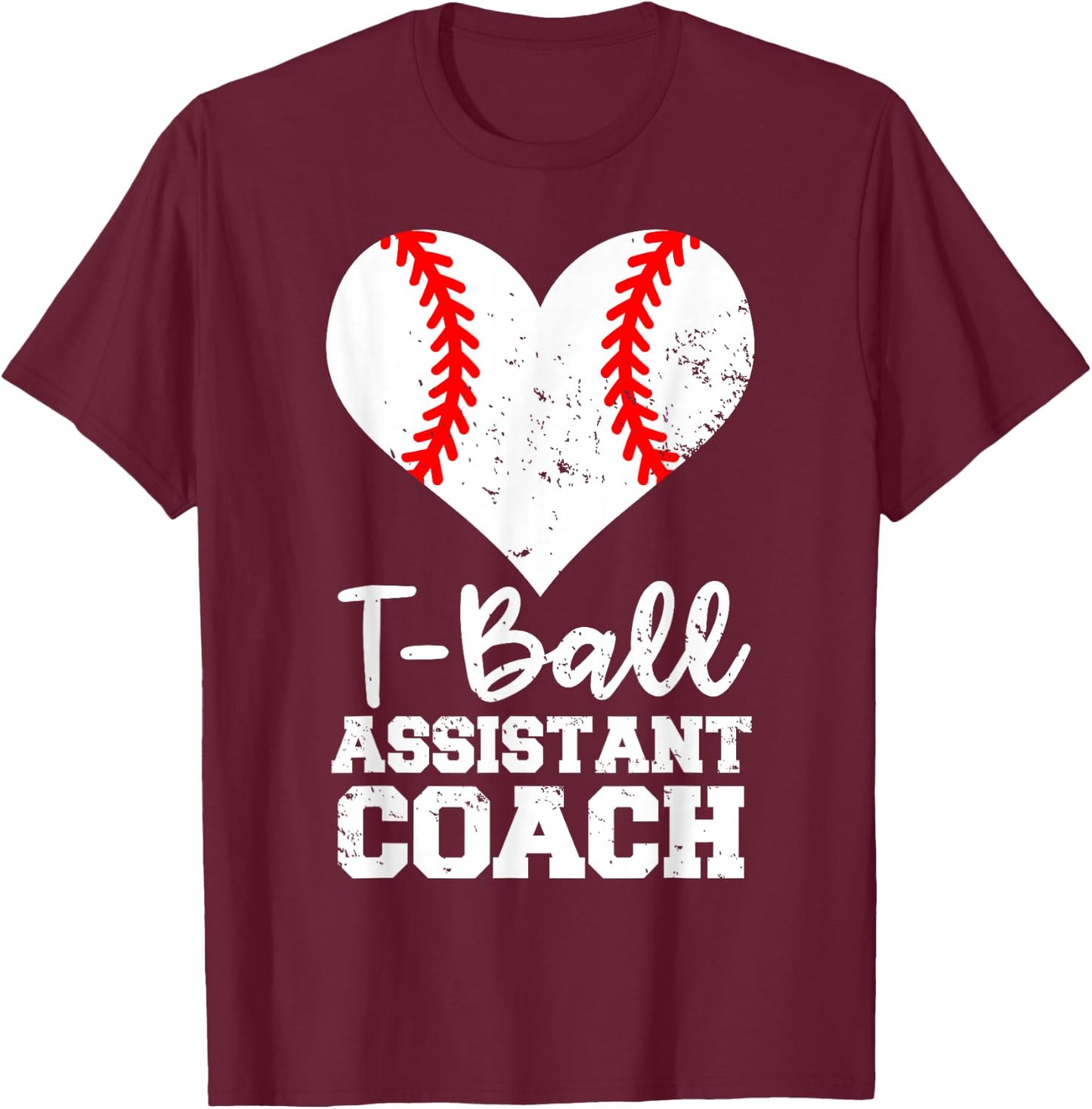 T-Ball Assistant Coach Heart Funny T-Ball Player T-Shirt - T-Shirt | Maroon