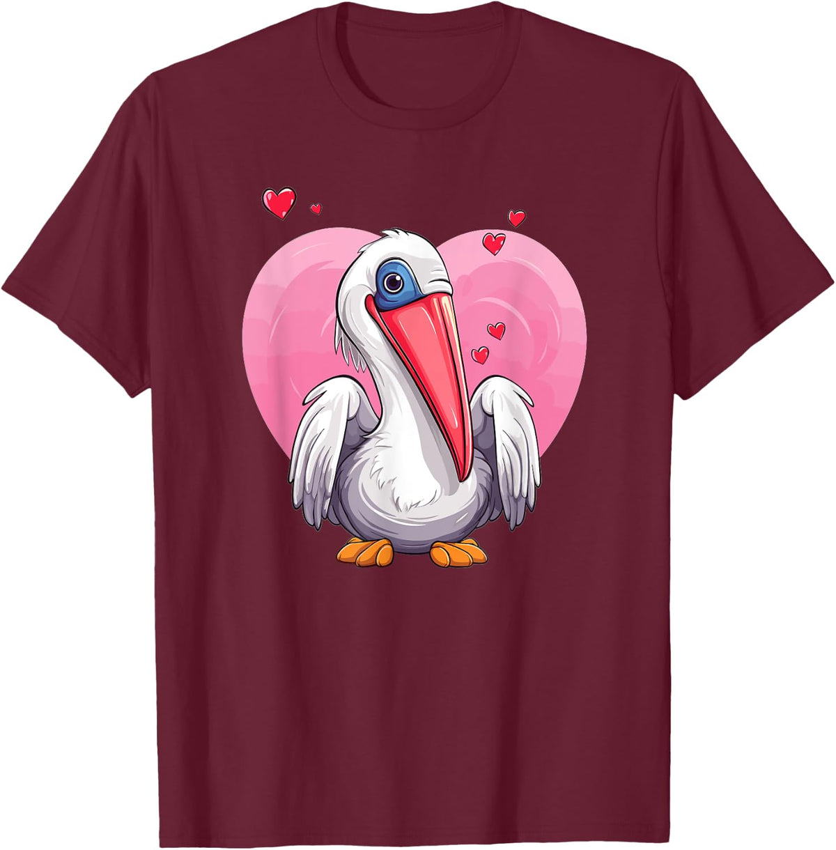 Cute Pelican With Hearts I Kids Pelican T-Shirt - T-Shirt | Maroon