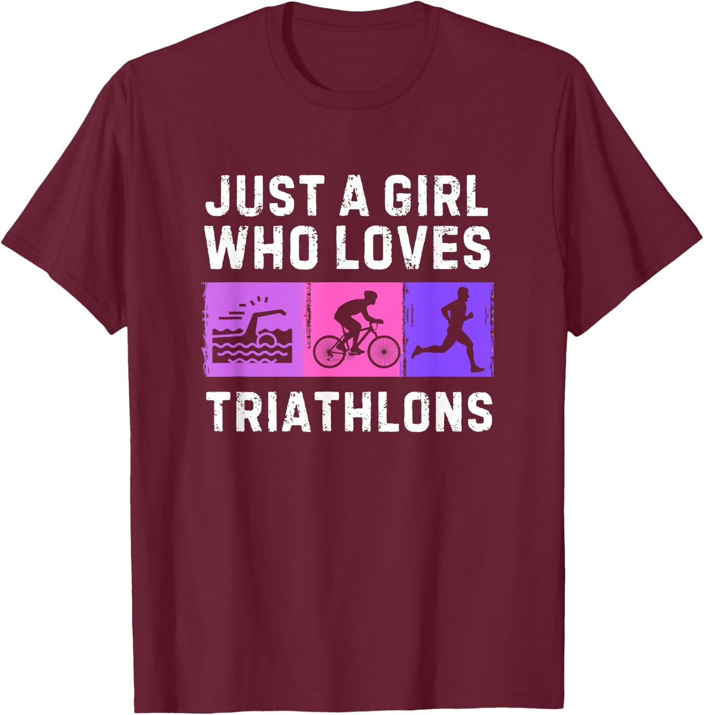 Fun Triathlon For Girls Kids Swimming Running Swim Bike Run T-Shirt - T-Shirt | Maroon