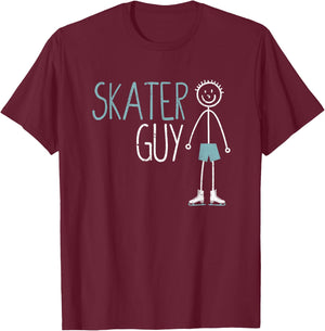 Skater Guy Funny Skates Ice Skating Boy Figure Skaters T-Shirt - T-Shirt | Maroon
