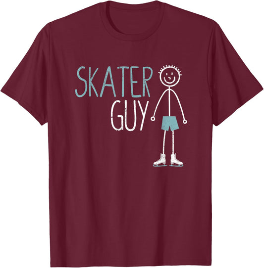Skater Guy Funny Skates Ice Skating Boy Figure Skaters T-Shirt - T-Shirt | Maroon