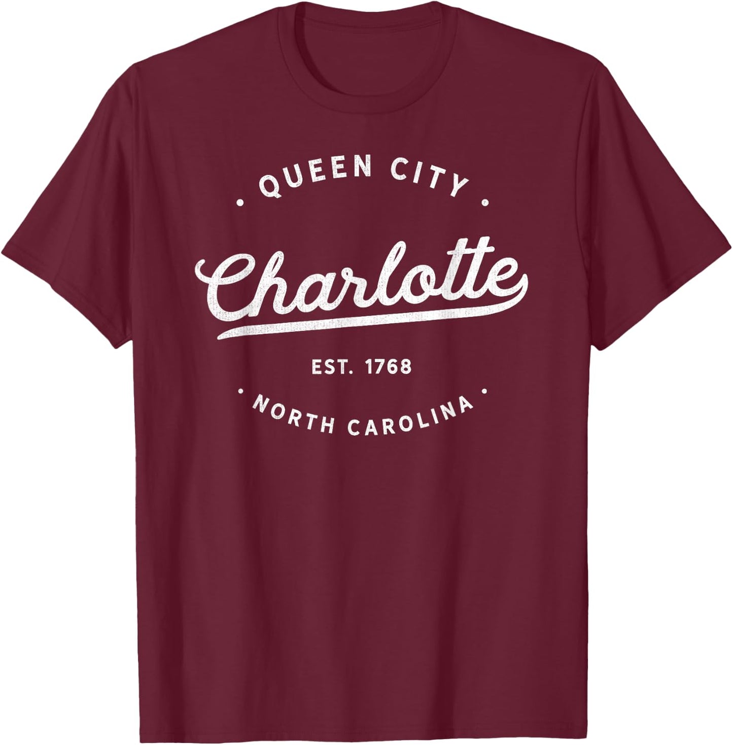 Classic Vintage Retro Charlotte Queen City NC USA Novelty T-Shirt - T-Shirt | Maroon
