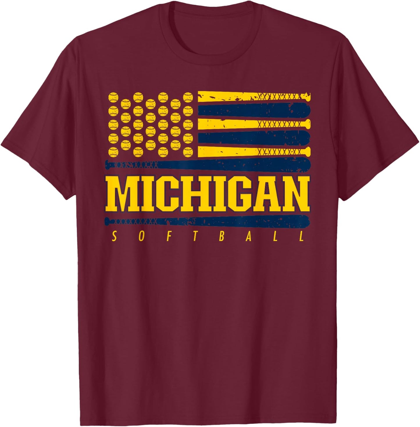 Michigan Softball Vintage Kids Team Retro Softball Fan T-Shirt - T-Shirt | Maroon