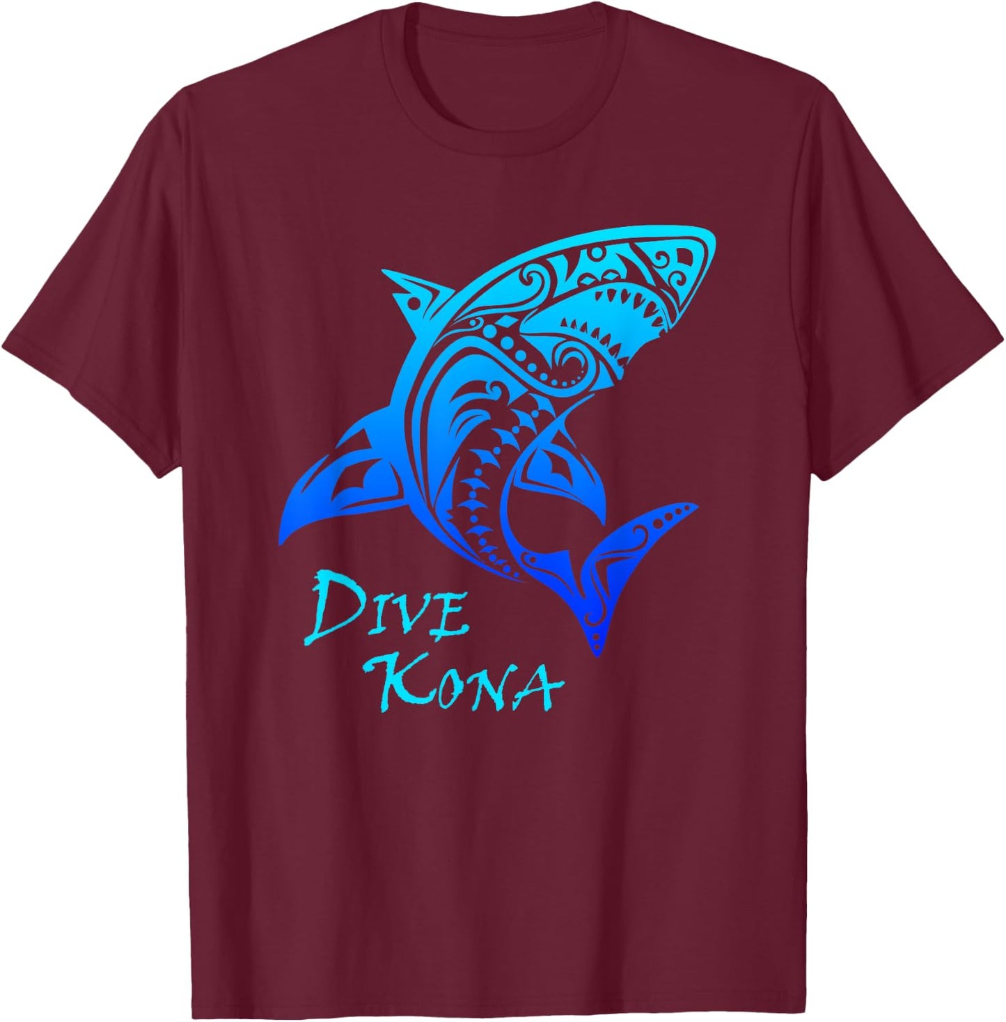 Dive Kona Hawaii Tribal Shark Polynesian Tattoo Gift T-Shirt - T-Shirt | Maroon