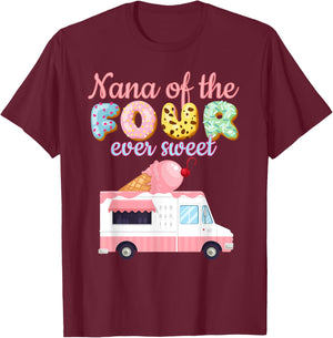 Nana of the FOUR ever Sweet ice-cream Truck 4th Birthday T-Shirt - T-Shirt | Maroon
