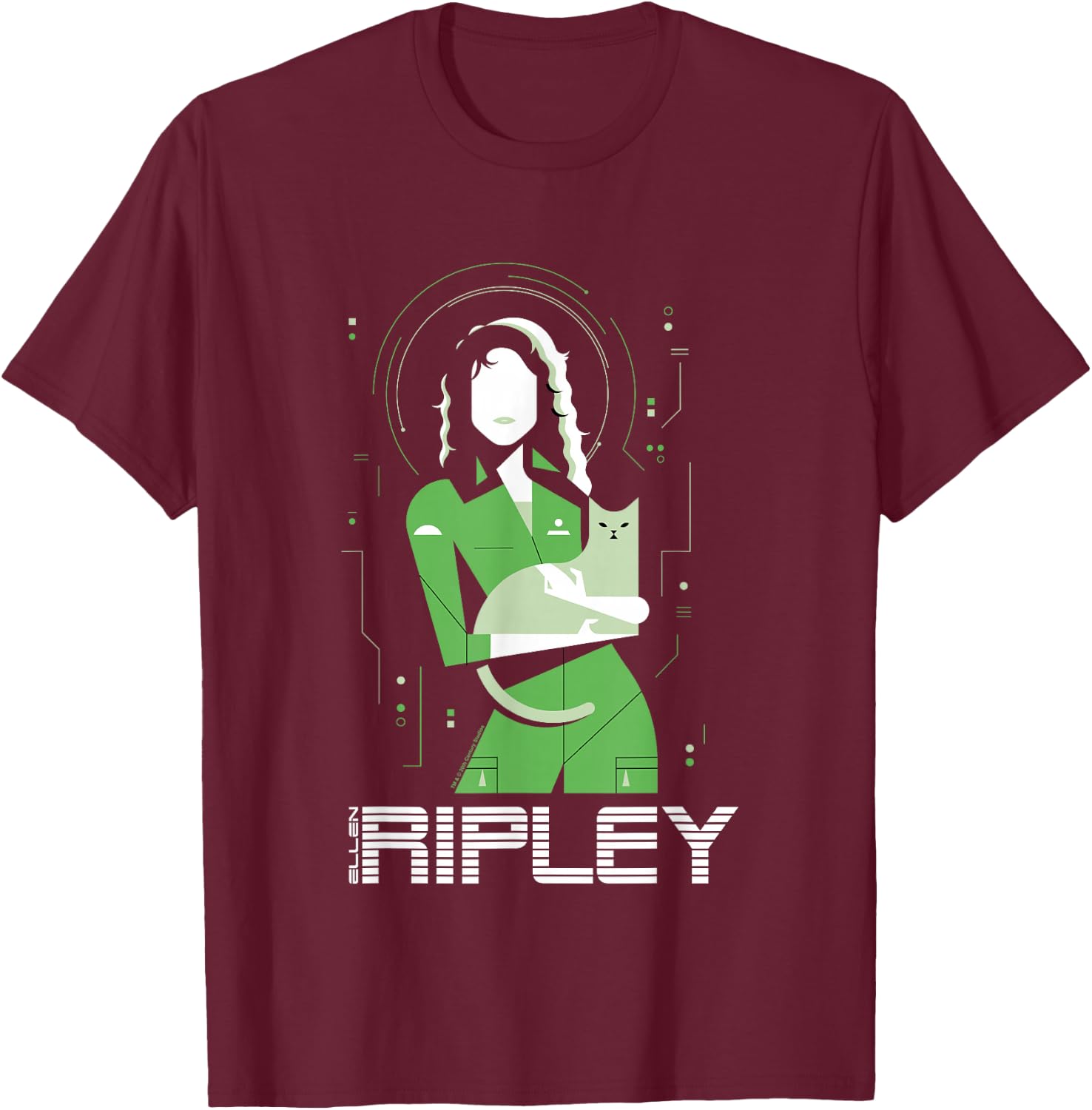 Aliens Iconic Strong Ellen Ripley Silhouette Chest Portrait T-Shirt - T-Shirt | Maroon