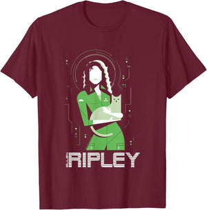 Aliens Iconic Strong Ellen Ripley Silhouette Chest Portrait T-Shirt - T-Shirt | Maroon