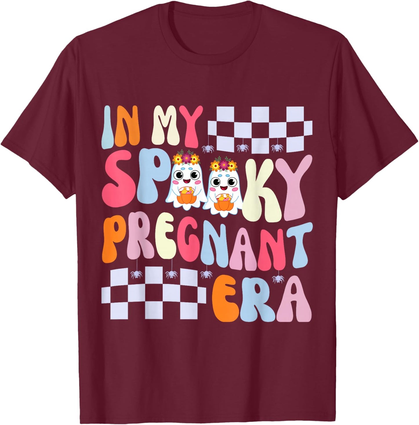 In My Spooky Pregnant Era Maternity Ghost T-Shirt - T-Shirt | Maroon
