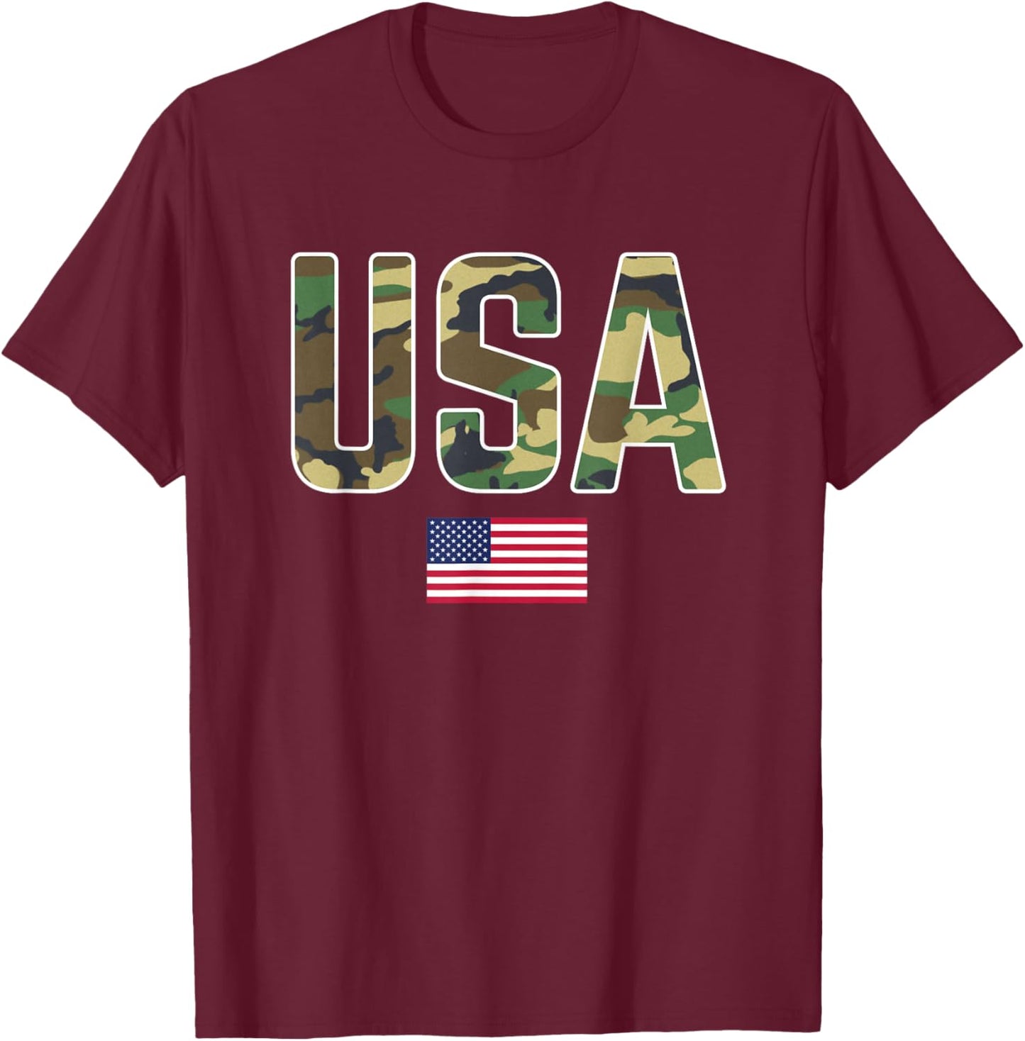 USA Camo Letters With American Flag Patriotic T-Shirt - T-Shirt | Maroon