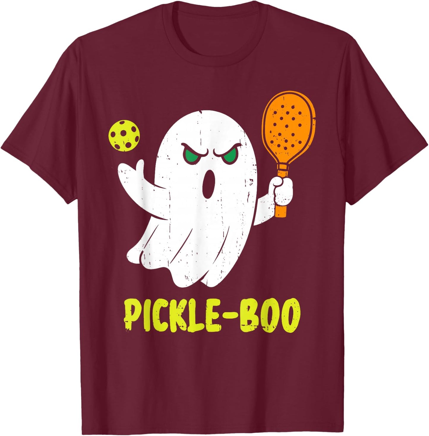 Halloween Pickleball Pickle Boo Ghost Costume Men Women Kids T-Shirt - T-Shirt | Maroon