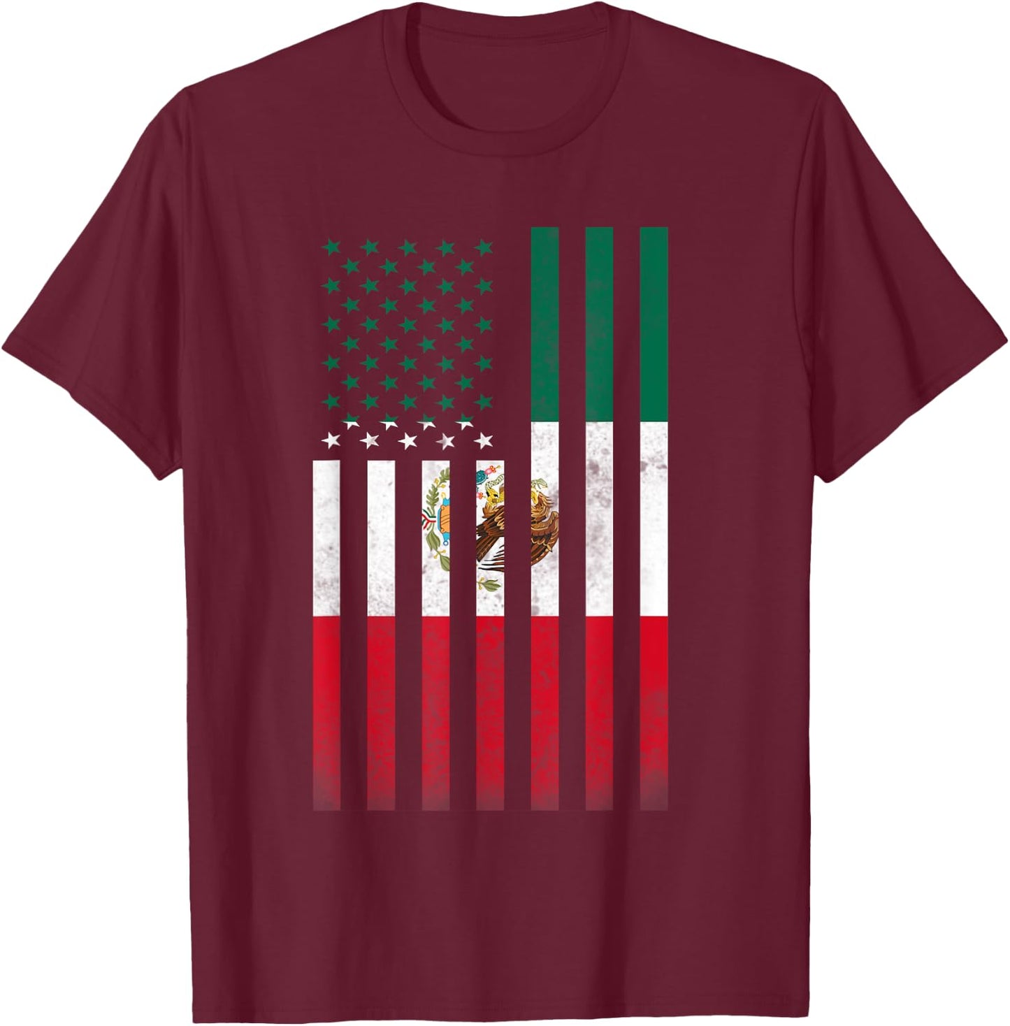 Half Mexican Flag | Vintage American Inside Me USA Gift T-Shirt - T-Shirt | Maroon