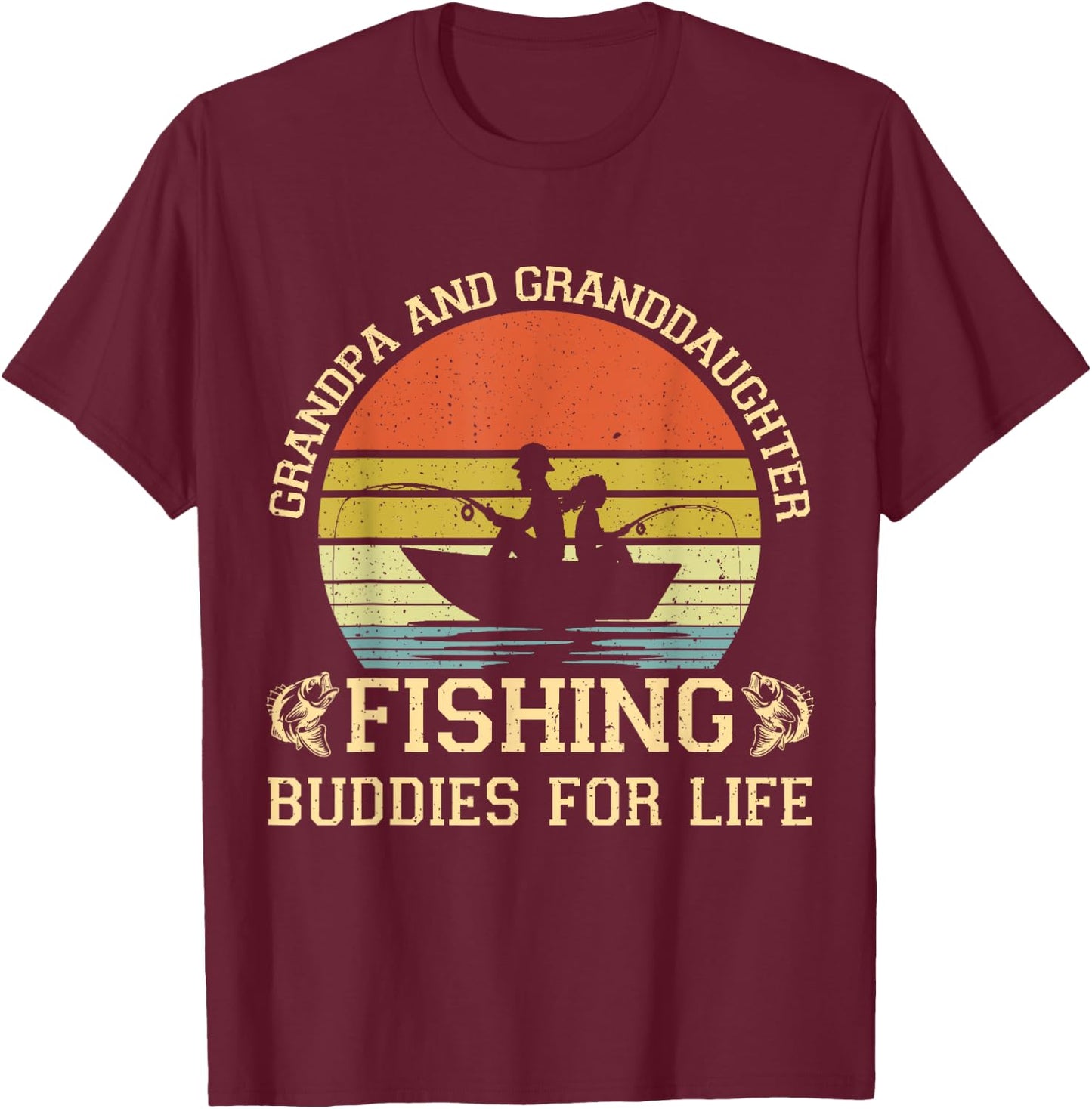 Vintage Grandpa And Granddaughter Fishing Buddies For Life T-Shirt - T-Shirt | Maroon