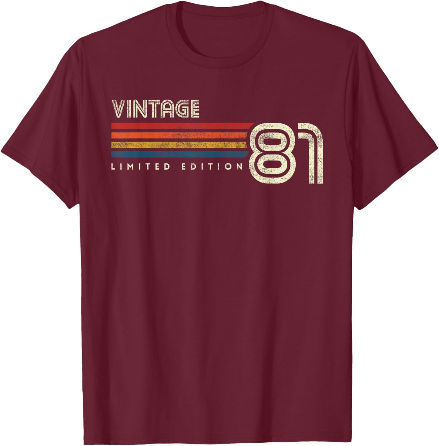 Vintage 1981 Chest Stripe Birthday T-Shirt - T-Shirt | Maroon