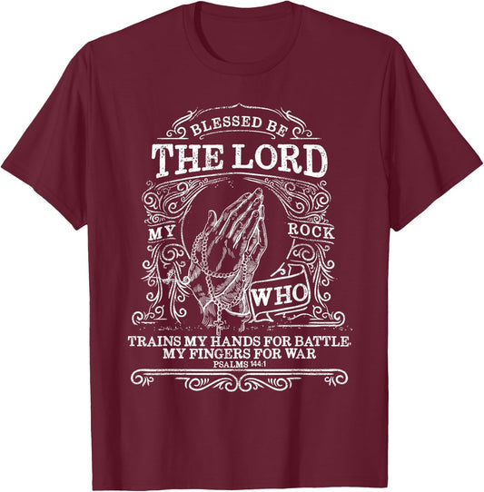 Psalms 144 1 My Rock Catholic Bible Verse Rosary Blessed T-Shirt - T-Shirt | Maroon