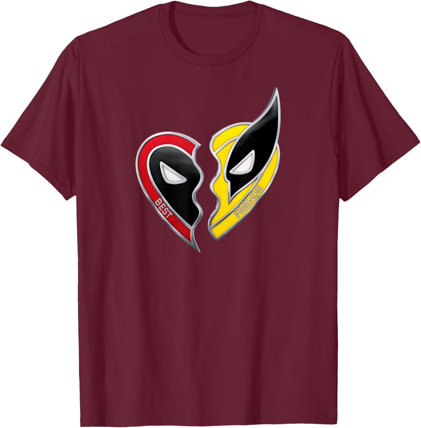 Marvel Studios Deadpool & Wolverine Best Friends Heart Charm T-Shirt - T-Shirt | Maroon