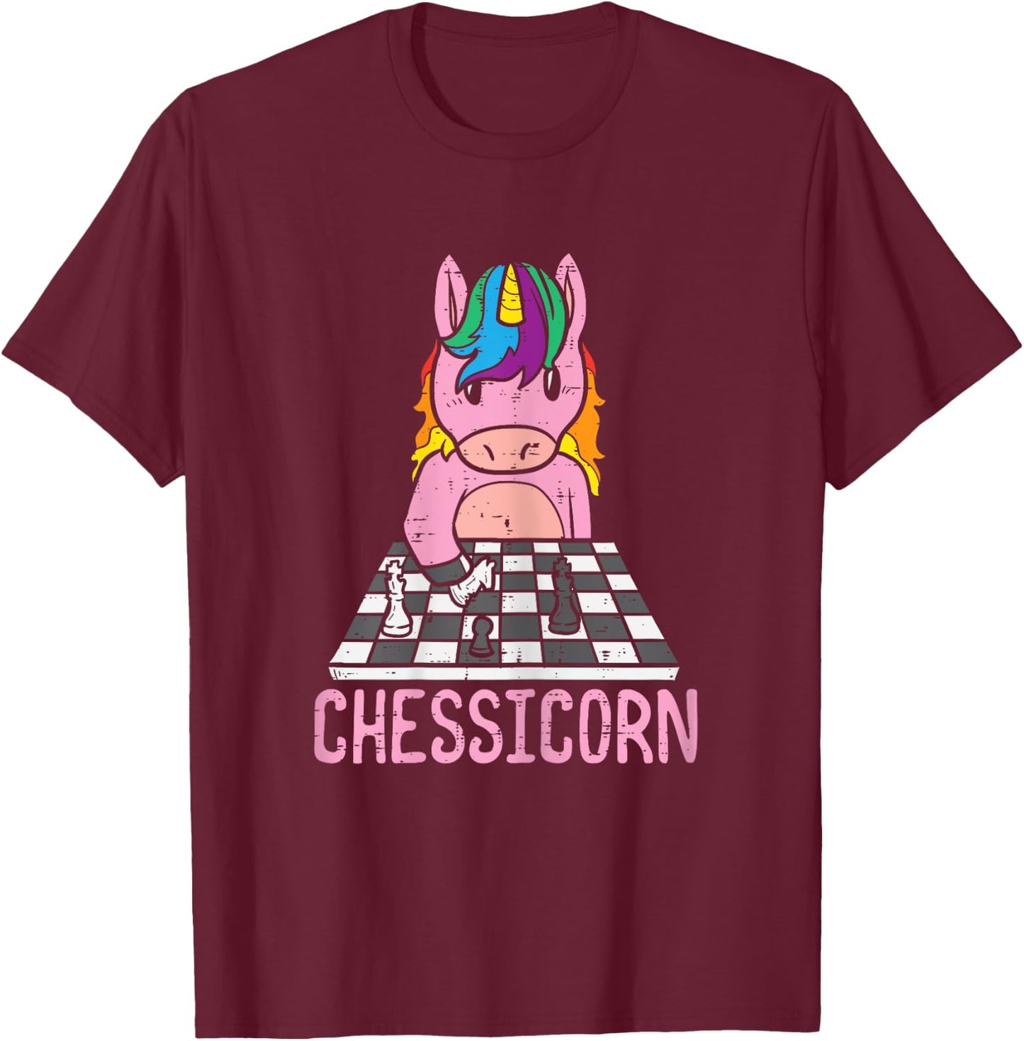 Chessicorn Unicorn Playing Chess Player Women Girls Kids T-Shirt - T-Shirt | Maroon