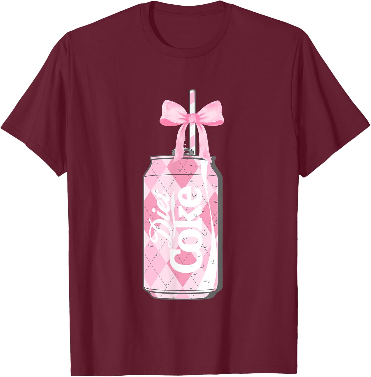 Coca-Cola Pink Diet Coke With Straw & Bow Vintage T-Shirt - T-Shirt | Maroon