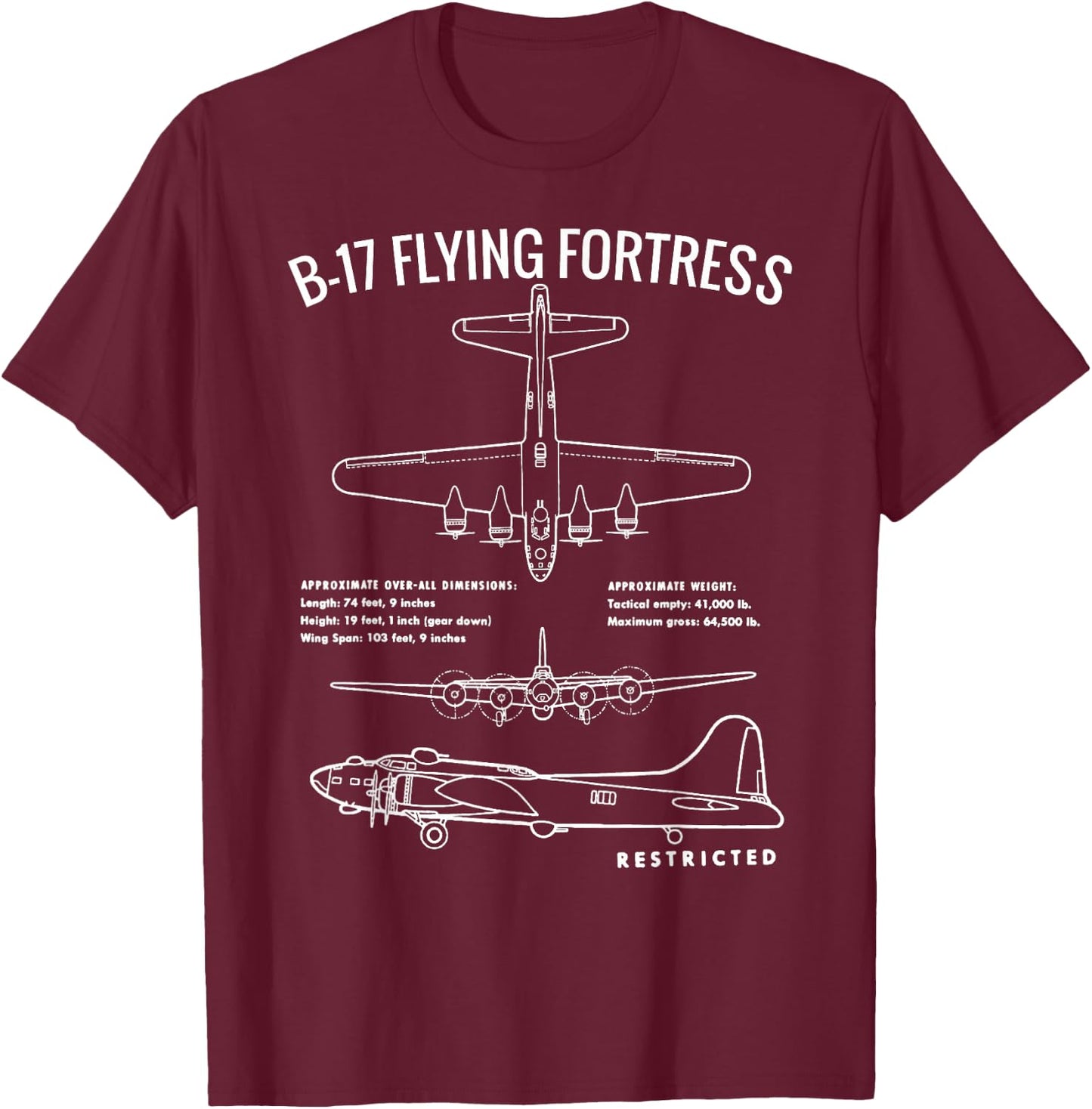 Vintage World War 2 Bombers USA WW2 Flying Fortress B-17 T-Shirt - T-Shirt | Maroon