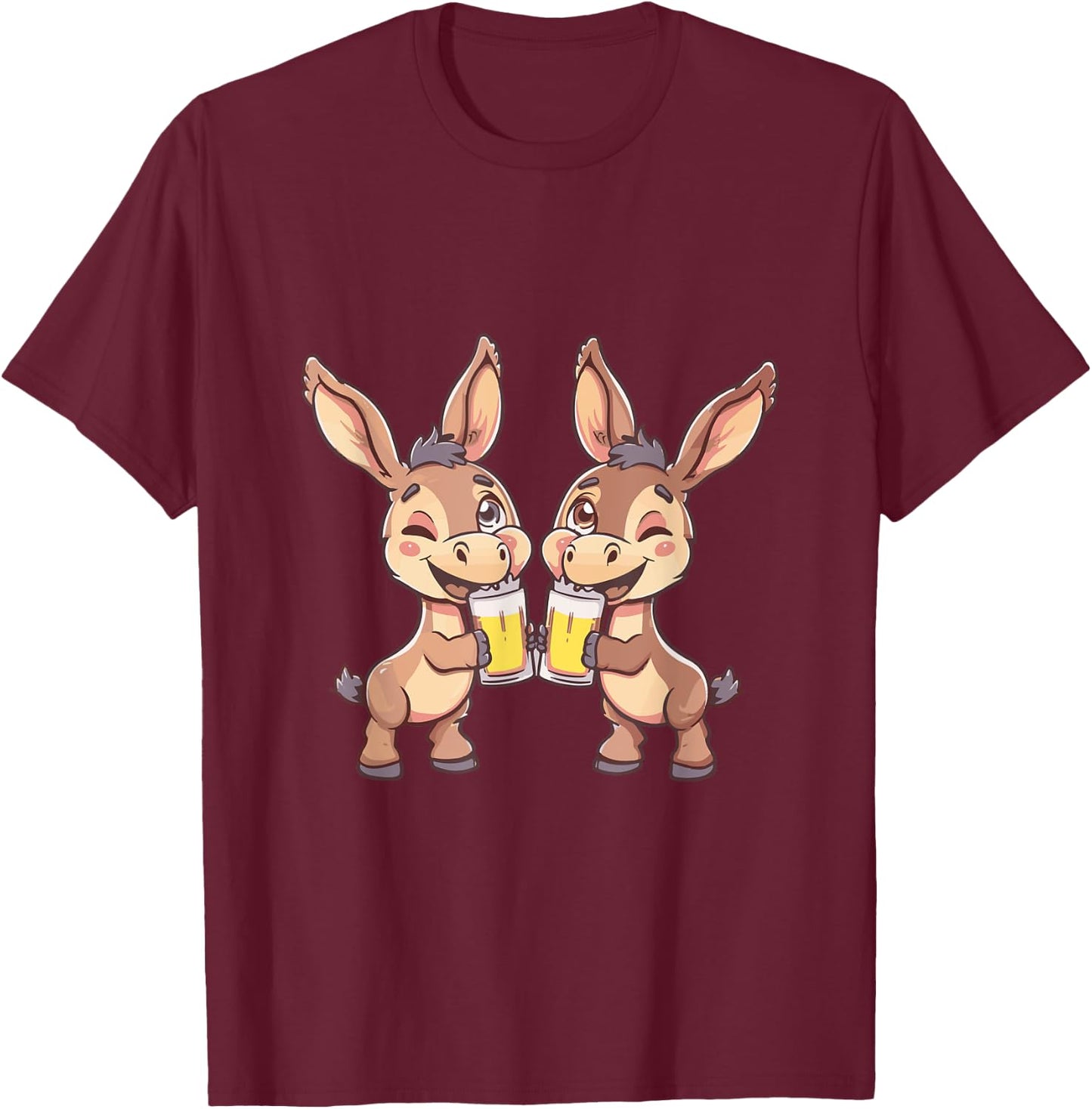Funny Donkeys With Beer | Birthday Party T-Shirt - T-Shirt | Maroon