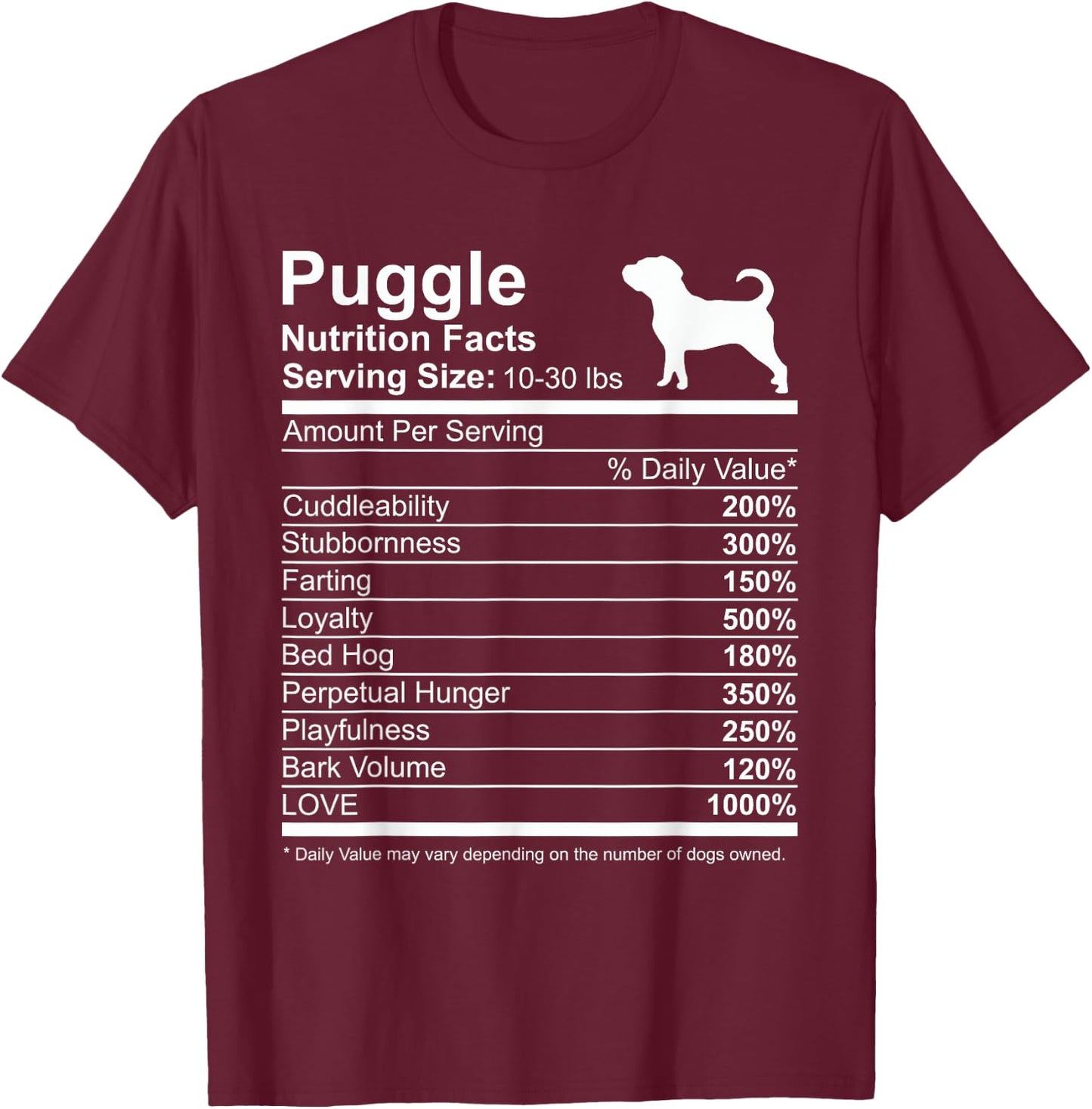 Funny Sayings for Puggle Lovers Dog Dad Black Cotton Polyester Classic Fit Short Sleeve Puggle Small -Adults T-Shirt - T-Shirt | Maroon