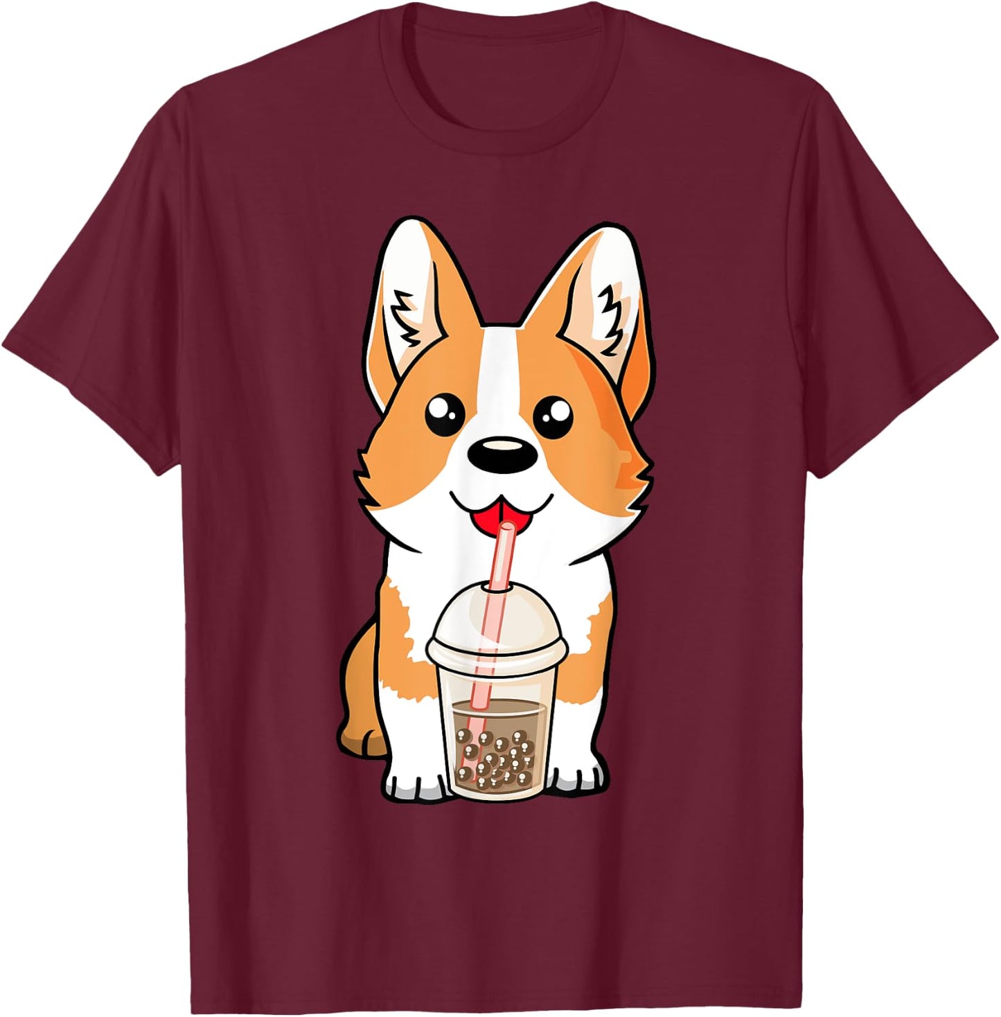 Boba Milk Tea Corgi Dog Puppy Lover Kawaii Japanese Anime T-Shirt - T-Shirt | Maroon