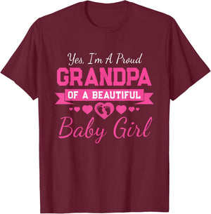 New Baby Announcement Proud Girl Grandpa T-Shirt - T-Shirt | Maroon