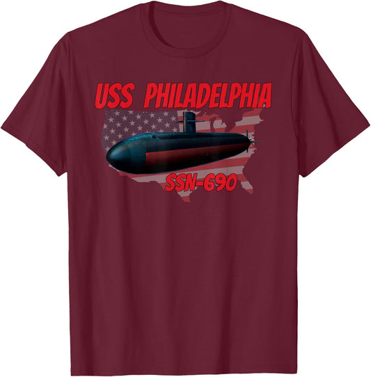 USS Philadelphia SSN-690 Submarine Veterans Father Grandpa T-Shirt - T-Shirt | Maroon