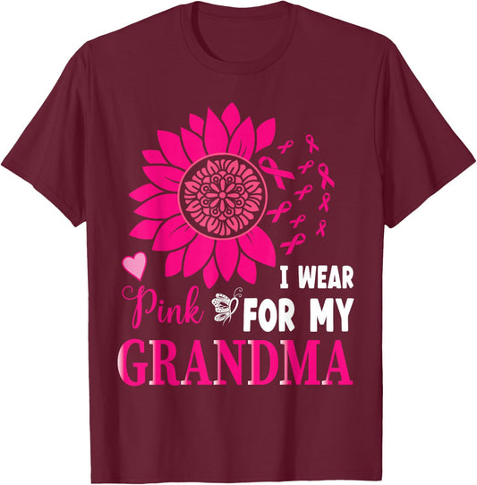 I Wear Pink For My Grandma Breast Cancer Awareness Gifts T-Shirt - T-Shirt | Maroon