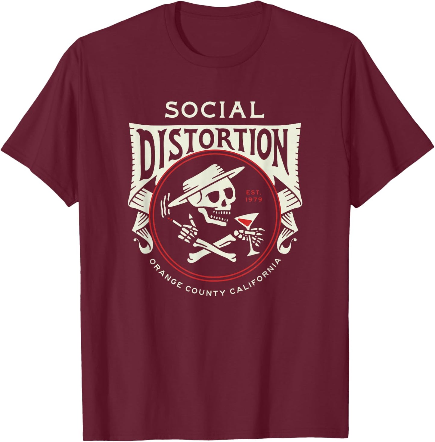 Official Social Distortion Skelly Circle T-Shirt - T-Shirt | Maroon
