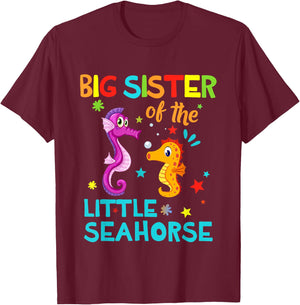 Big Sister Of Seahorse Shirts Birthday Shirts Matching T-Shirt - T-Shirt | Maroon