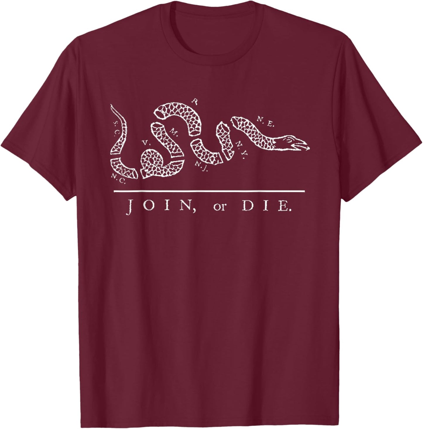 Benjamin Franklin Join or Die 1754 American Snake Shirt T-Shirt - T-Shirt | Maroon