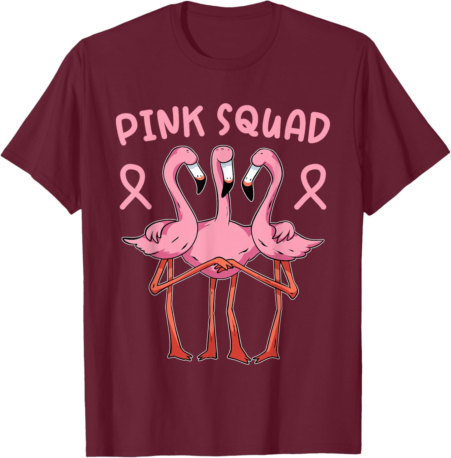 Flamingo Breast Cancer Family Matching Pink Support Squad T-Shirt - T-Shirt | Maroon