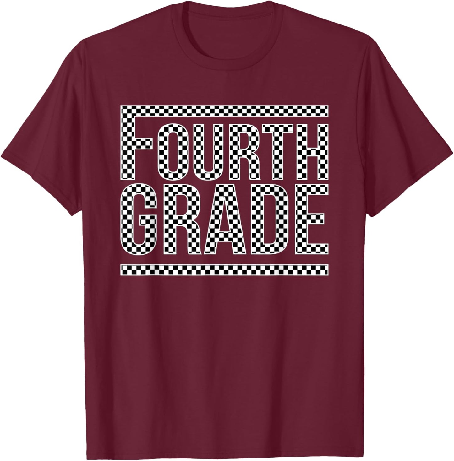 Checkered Fourth Grade Teacher Team Crew Back To School Women Girls Kids T-Shirt - T-Shirt | Maroon