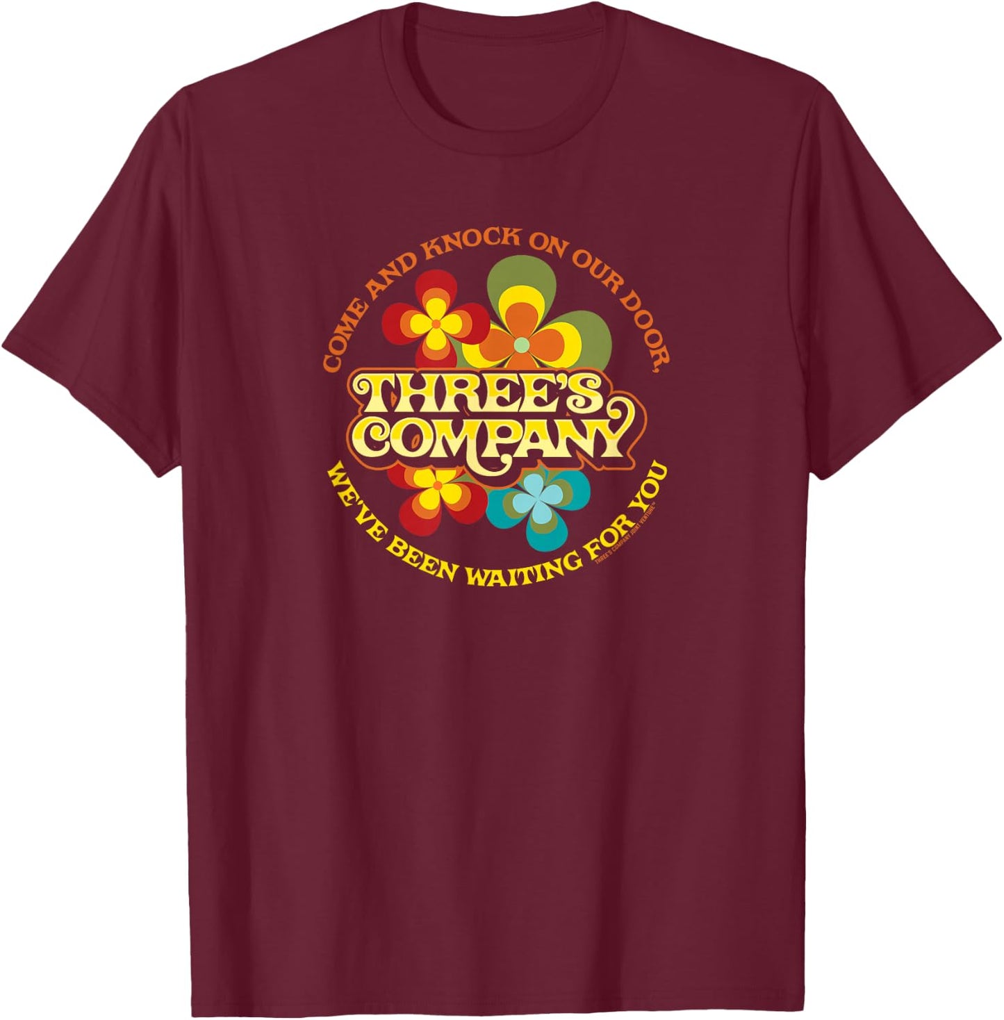 Three's Company TV Show Vintage Floral Graphic T-Shirt - T-Shirt | Maroon