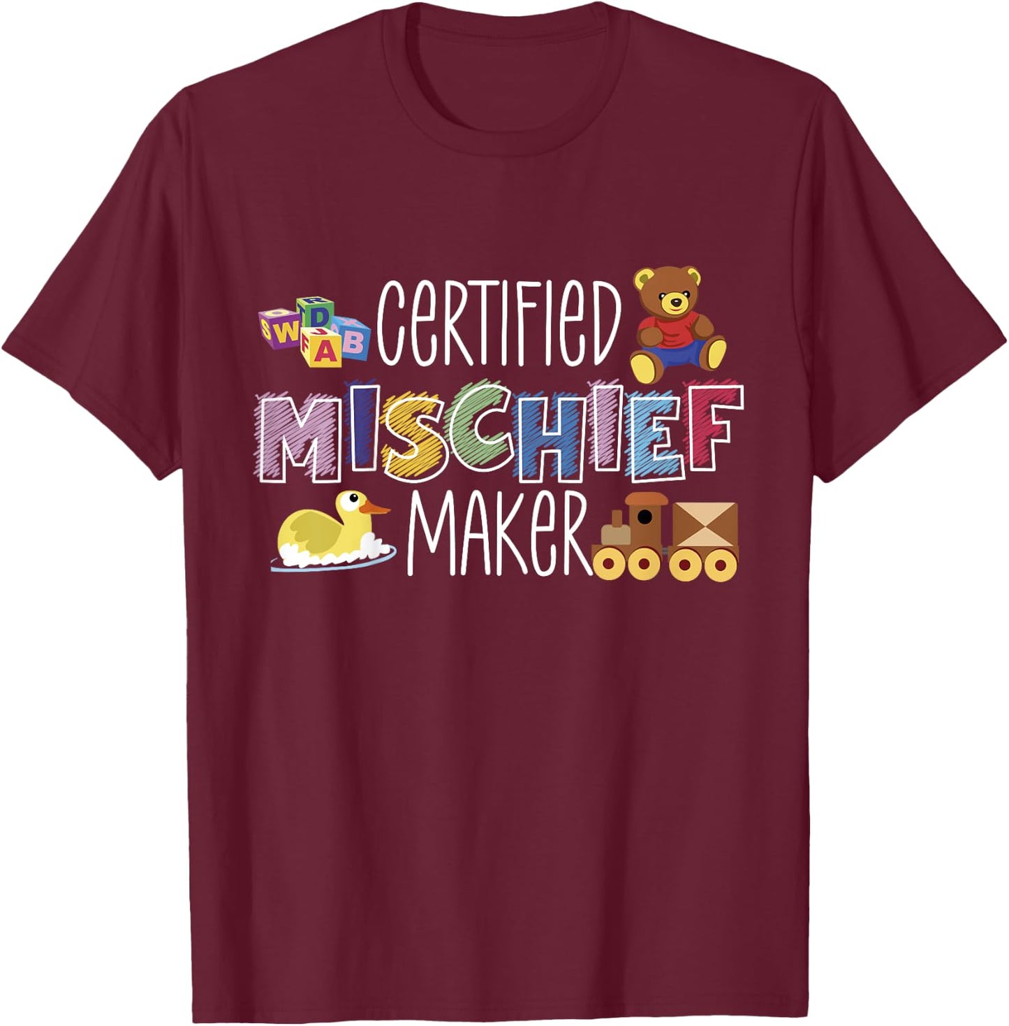 Creatified Mischief Maker Children Kids Design T-Shirt - T-Shirt | Maroon