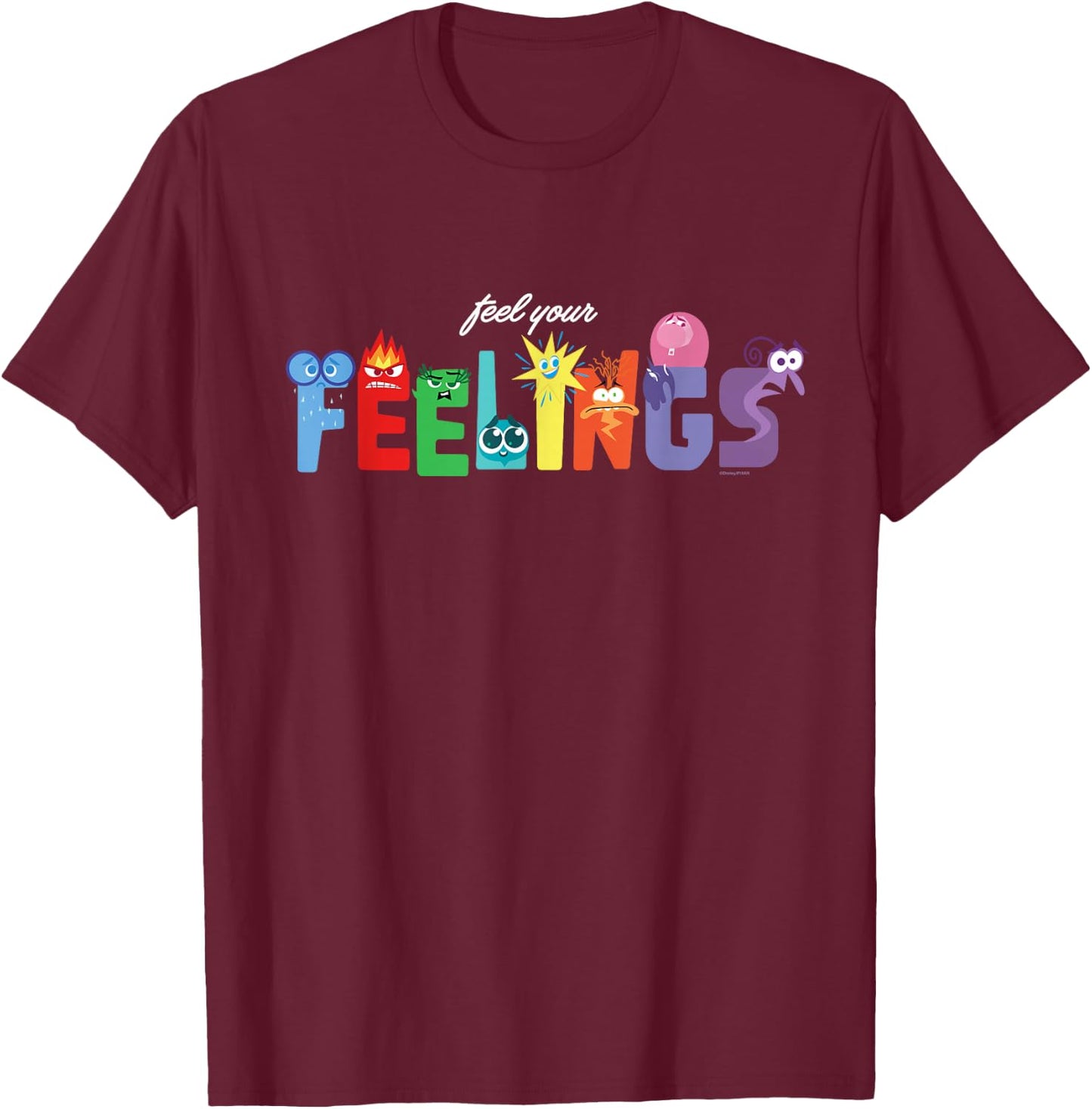 Disney and Pixar’s Inside Out 2 Emotions Feel Your Feelings T-Shirt - T-Shirt | Maroon