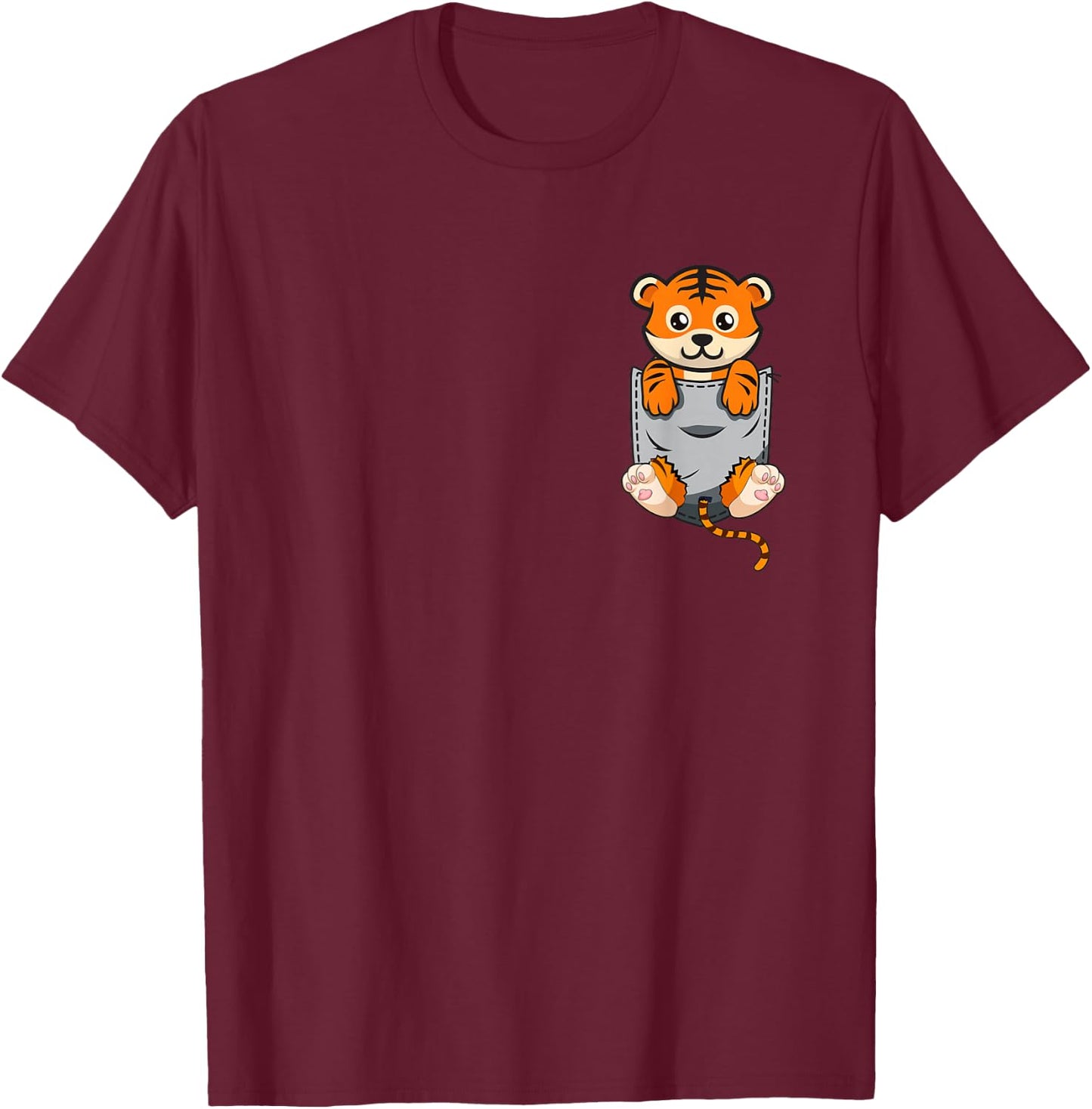 Cute Pocket Tiger Funny Animal Lover Adorable Tiger Cub T-Shirt - T-Shirt | Maroon