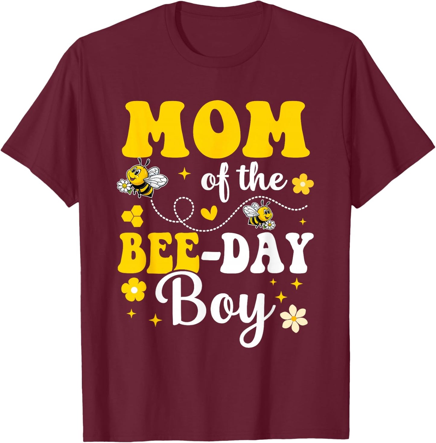 Mom of The Bee Day Boy Bee Birthday Party Matching Family T-Shirt - T-Shirt | Maroon