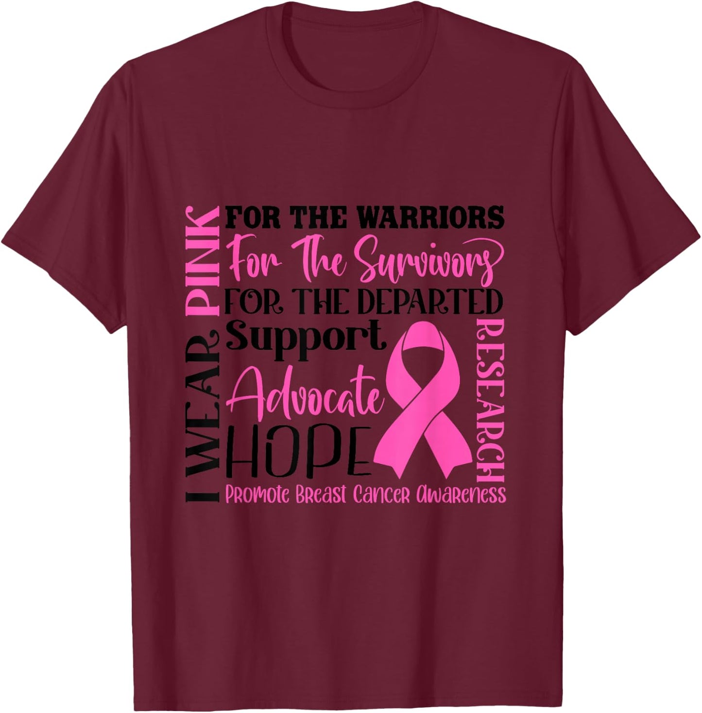 Breast Cancer Pink Ribbon Cancer Awareness T-Shirt - T-Shirt | Maroon