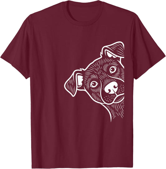 Dog Peeking Design for Dog Lovers, Playful Puppy Portrait T-Shirt - T-Shirt | Maroon